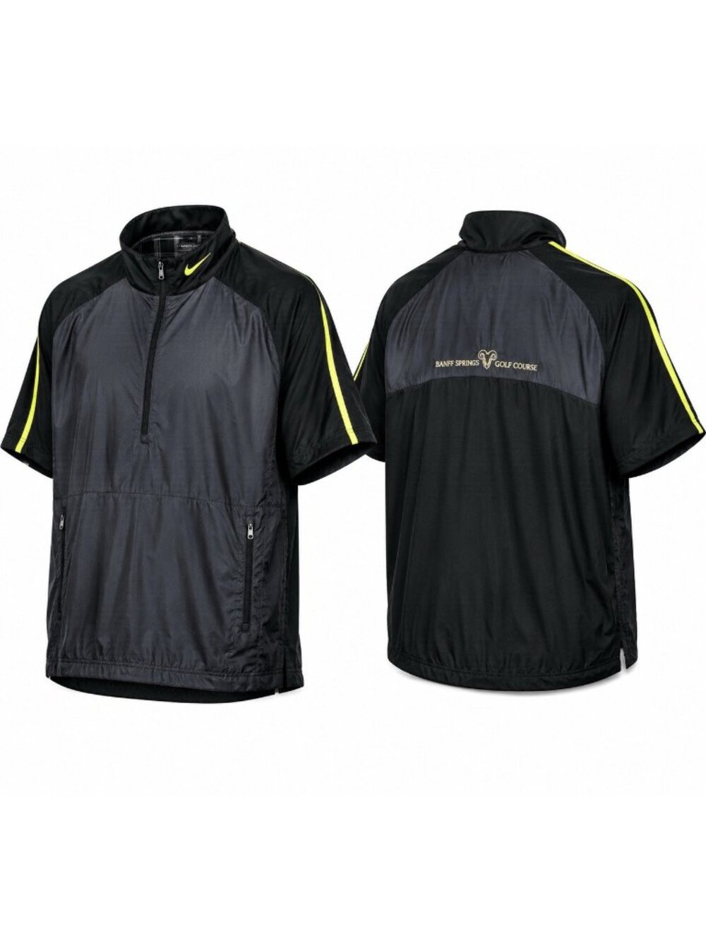 Nike Golf Banff Springs Windbreaker Mens M Black Pullover 1/4 Zip Short Sleeve